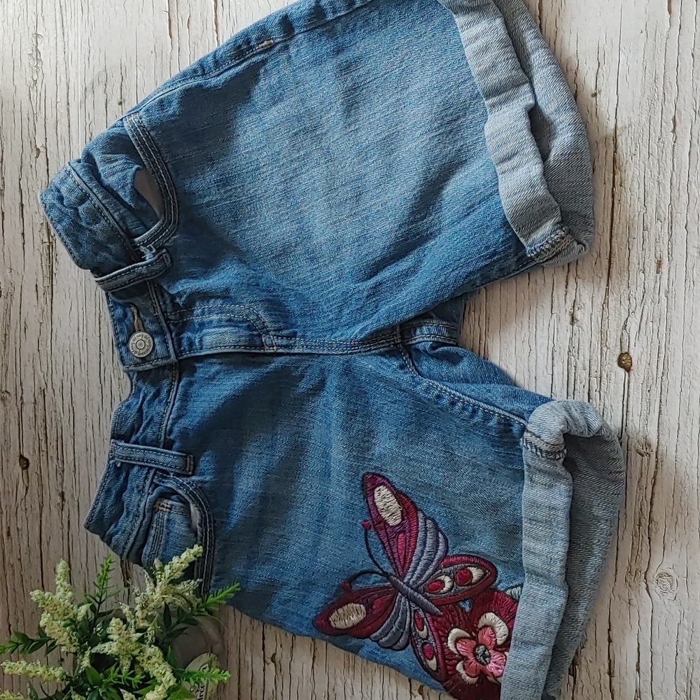 OLD NAVY Jeans blue washed off shorts with butterfly applique sz 10 girl